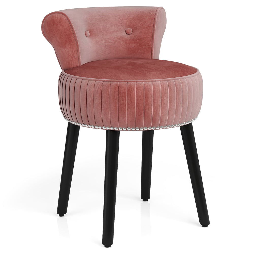 Velvet Vanity Chair with Tufted Low Back and Solid Wood Legs-Pink