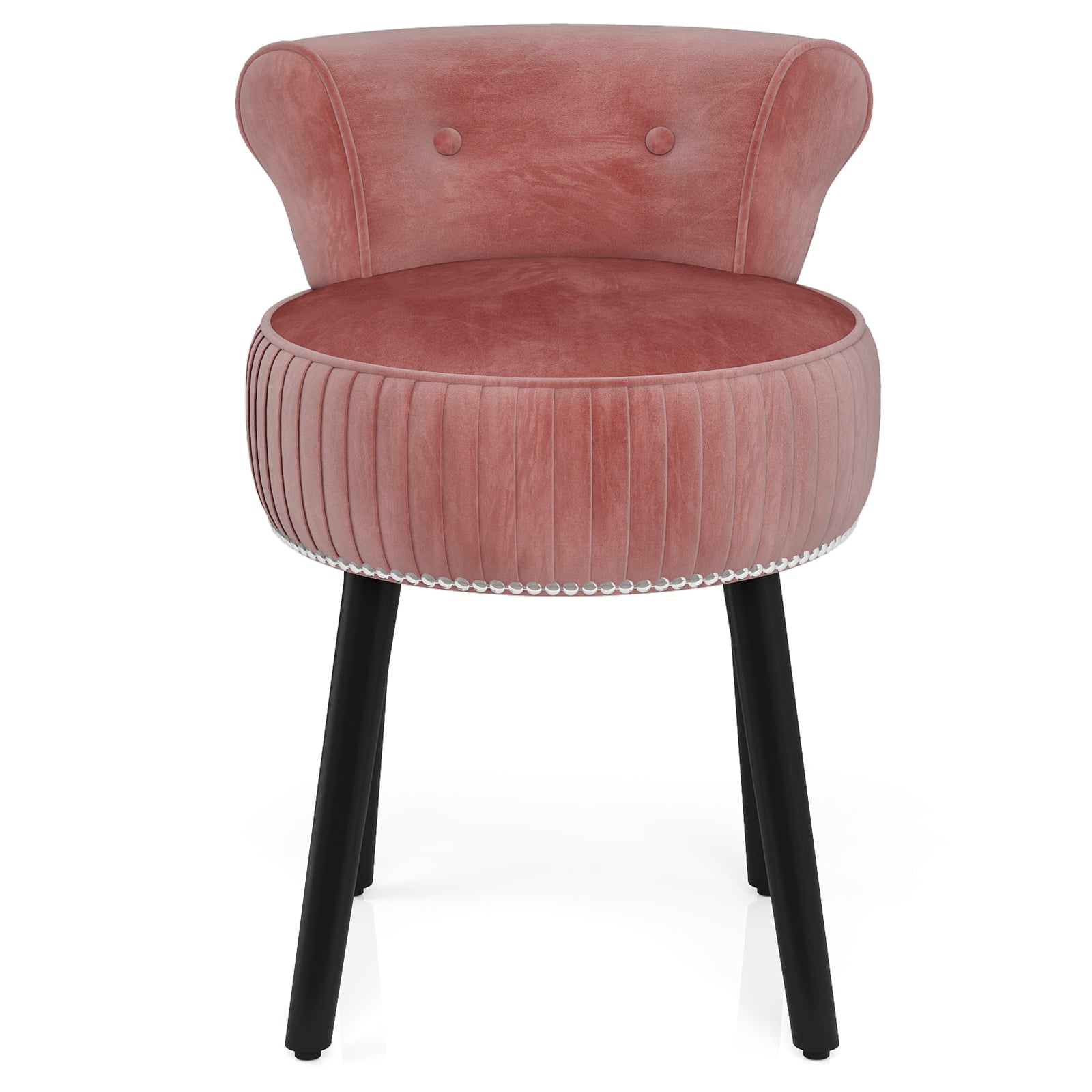 Velvet Vanity Chair with Tufted Low Back and Solid Wood Legs-Pink