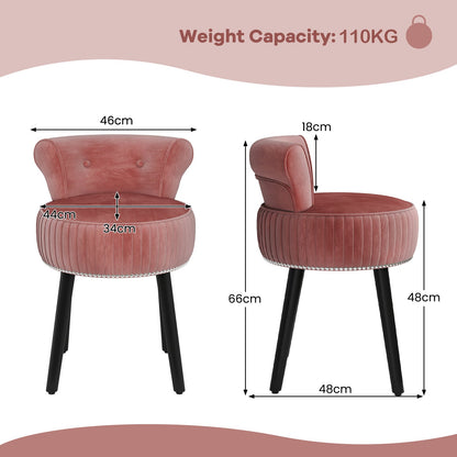 Velvet Vanity Chair with Tufted Low Back and Solid Wood Legs-Pink