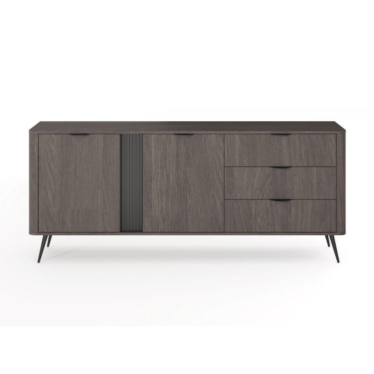 Wooden sideboard with drawers and doors on a white background
