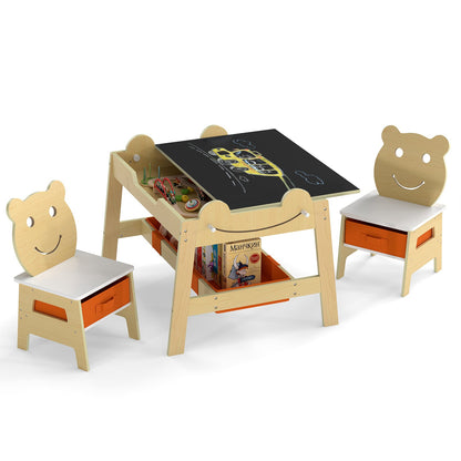 Versatile Kids Table and 2 Chairs Set Wooden Activity Table with Detachable Double-sized Tabletop for boys and girls-Natural