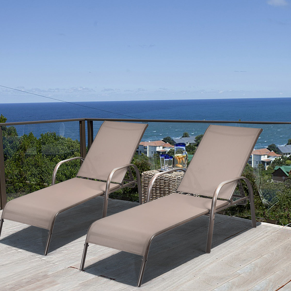 Versatile Chaise Lounge Chair with 5 Adjustable Positions Iron Construction-Brown