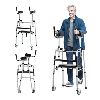 Versatile Rolling Walker with Padded Seat and  2 Premium Wheels-Silver