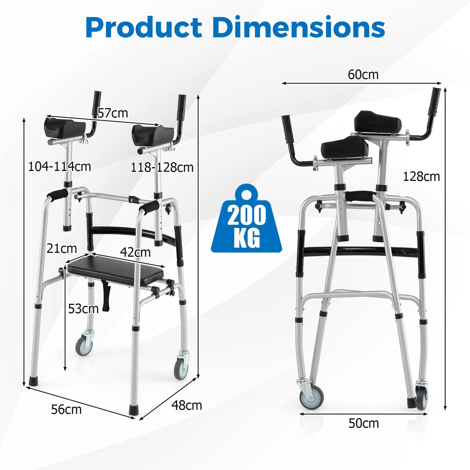 Versatile Rolling Walker with Padded Seat and  2 Premium Wheels-Silver