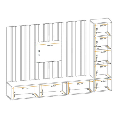 3D measurement diagram of a bookshelf with dimensions