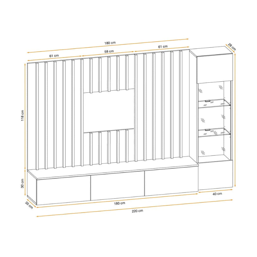 Dimensions of a furniture piece with labeled measurements on a white background