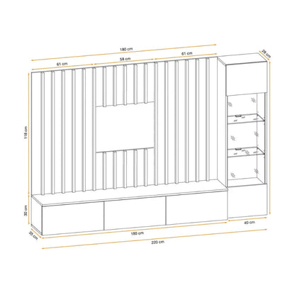 Dimensions of a furniture piece with labeled measurements on a white background