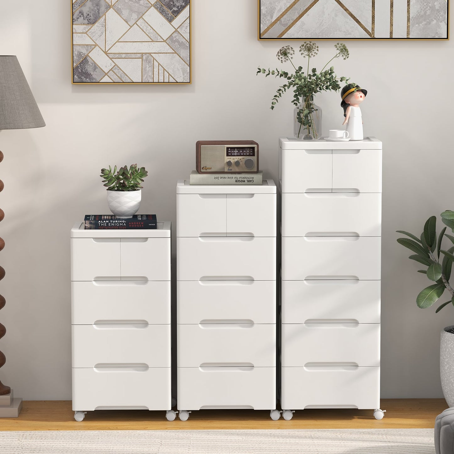 Vertical Rolling Storage Cabinet with Universal Wheels and Lockable Wheels-4 Drawers