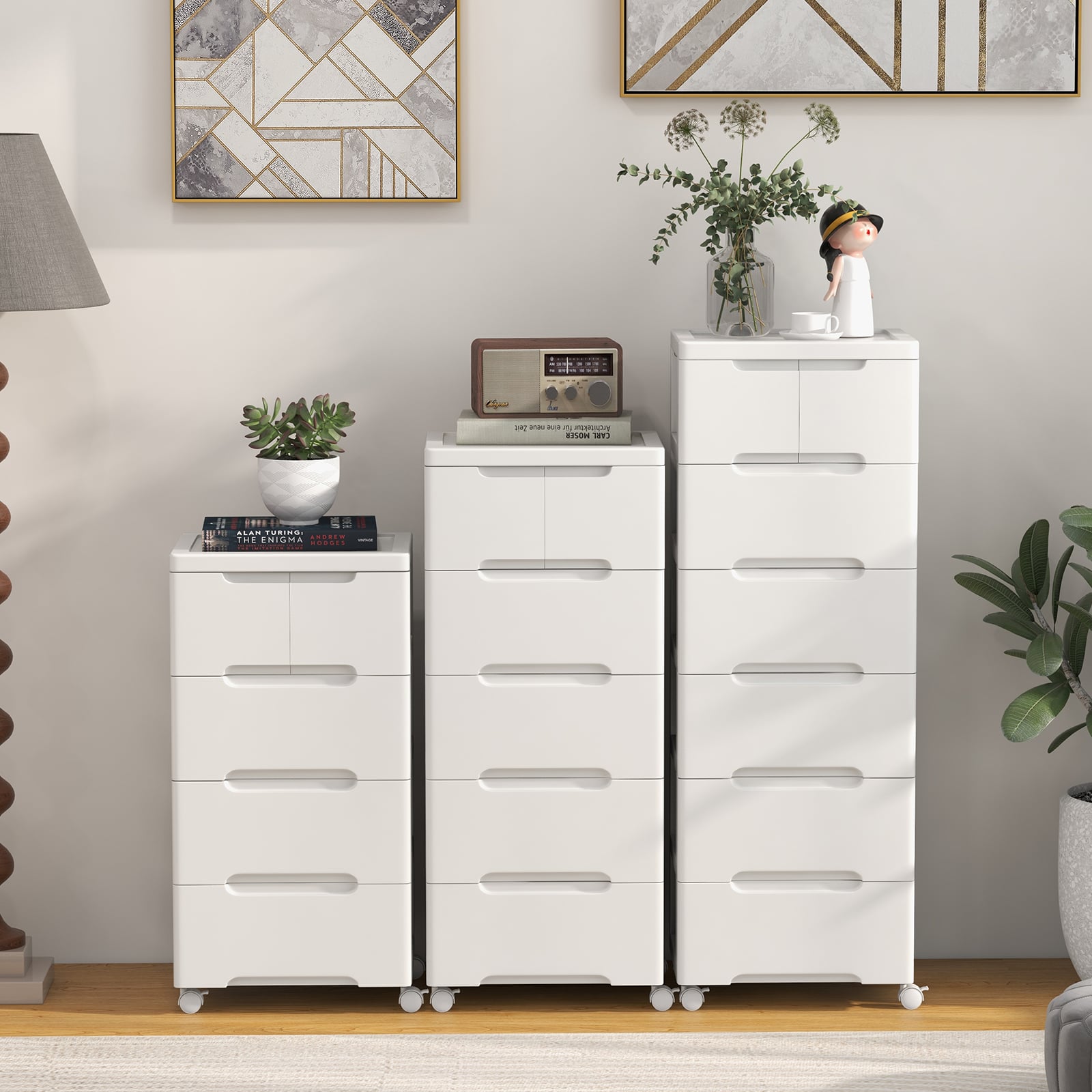 Vertical Rolling Storage Cabinet with Universal Wheels and Lockable Wheels-4 Drawers