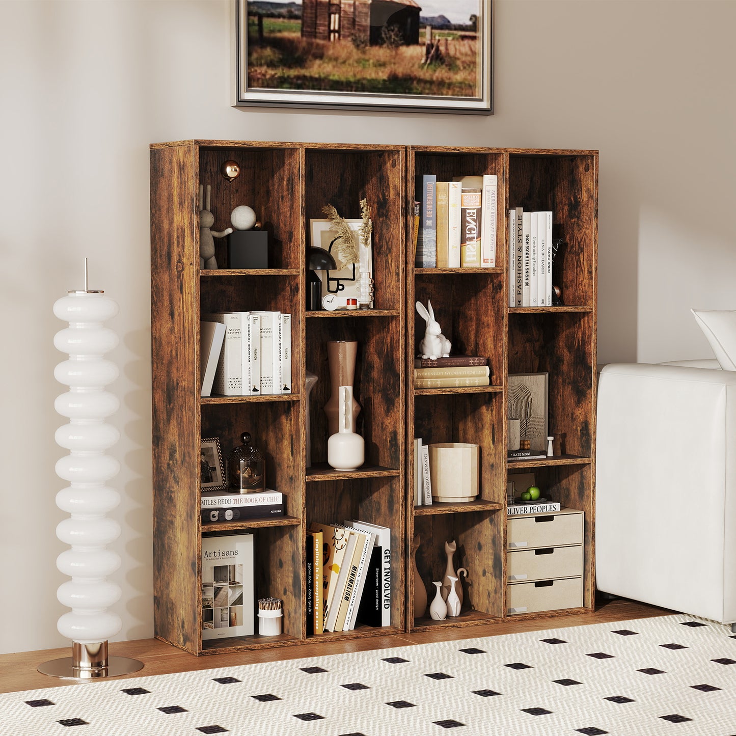 Vertical or Horizontal Freestanding Bookshelf with 7 Compartments-Rustic Brown