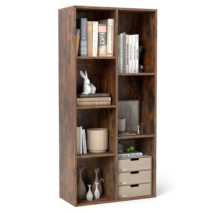 Vertical or Horizontal Freestanding Bookshelf with 7 Compartments-Rustic Brown