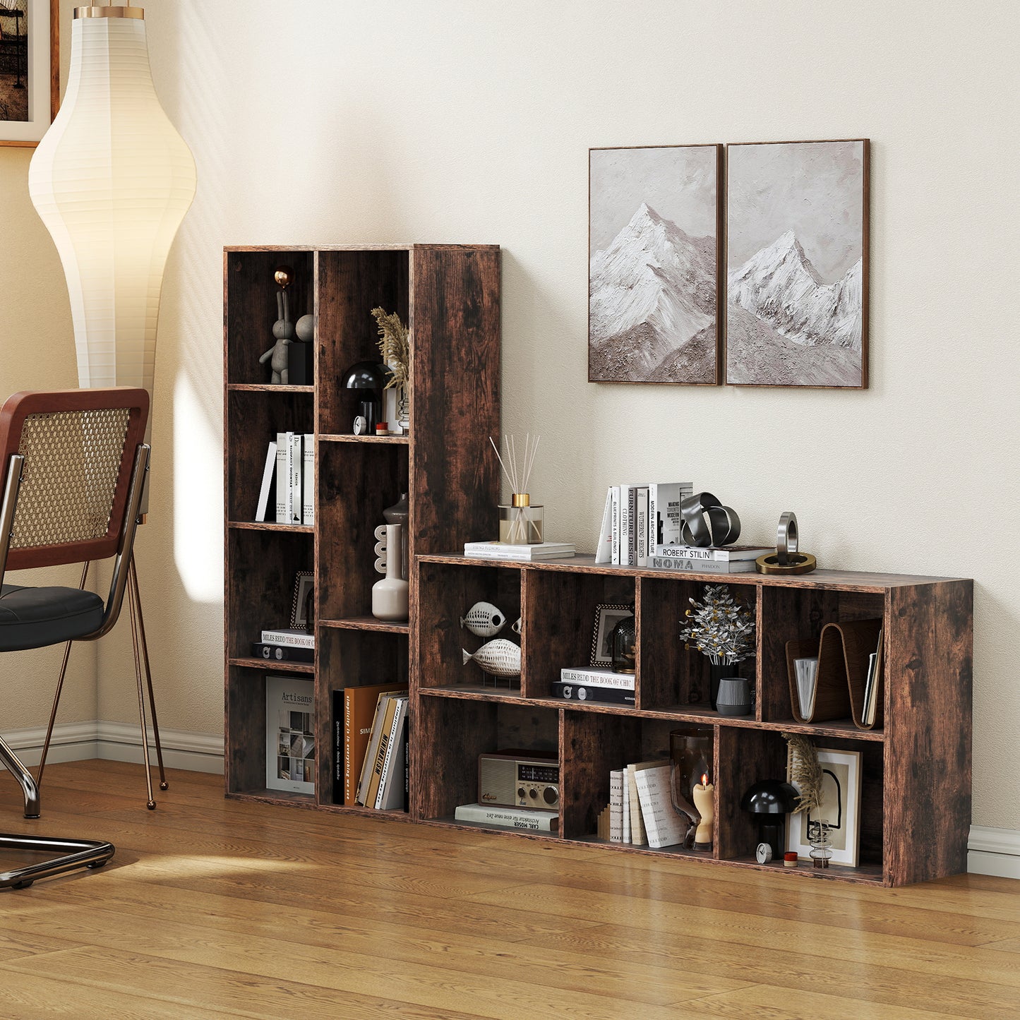 Vertical or Horizontal Freestanding Bookshelf with 7 Compartments-Rustic Brown