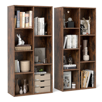 Vertical or Horizontal Freestanding Bookshelf with 7 Compartments-Rustic Brown