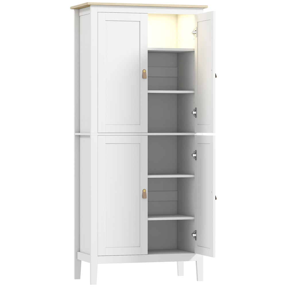 HOMCOM 176.5 cm Tall Pantry Cupboard with Motion Sensor LED Light - White