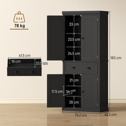 HOMCOM Kitchen Storage Cabinet with Drawer and Adjustable Shelves - Black