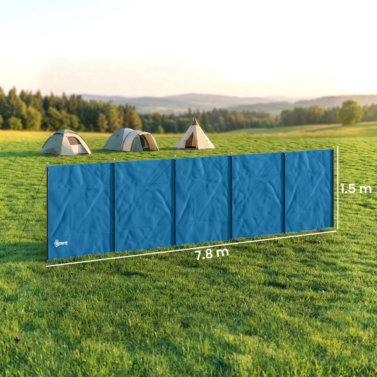 Outsunny Camping Windbreak, Foldable Portable Wind Blocker w/ Carry Bag and Steel Poles, 780cm x 150cm