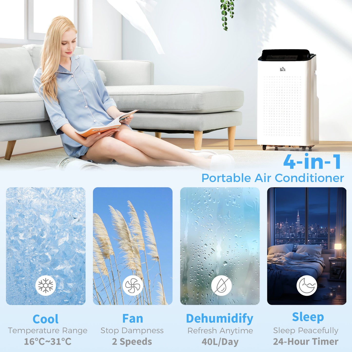 HOMCOM 12000 BTU App-Controlled Mobile Air Conditioner - White
