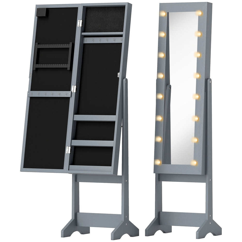 HOMCOM Freestanding Mirrored Jewellery Storage Cabinet - Grey