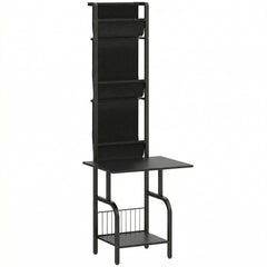 HOMCOM Vinyl Record Player Stand Record Storage with Player Stand Oxford Fabric Pockets Bottom Shelf, Black