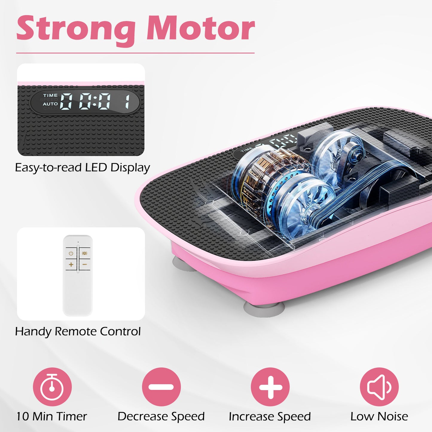 Vibration Plate Exercise Machine for Lymphatic Drainage and Weight Loss with 10 Speed Intensities-Pink