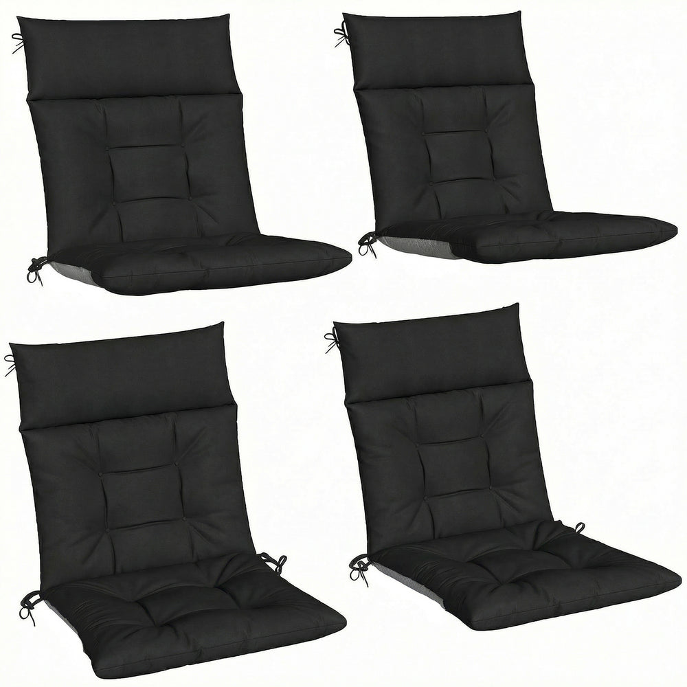 Outsunny Patio Chair Cushions Set of 4, Waterproof Non-Slip Lounge Chair Cushions, 112x53cm, Black