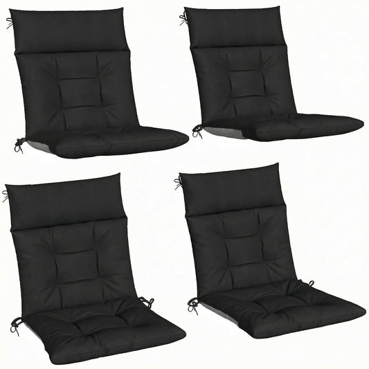 Outsunny Patio Chair Cushions Set of 4, Waterproof Non-Slip Lounge Chair Cushions, 112x53cm, Black