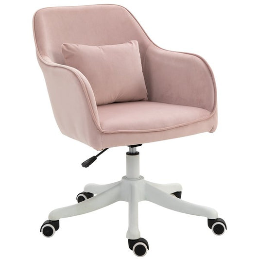  Faux Velvet Tub Office Chair w/ Pillow- Pink