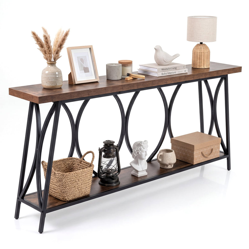 Vintage Console Table with 2-Tier Storage for Living Room-Rustic Brown