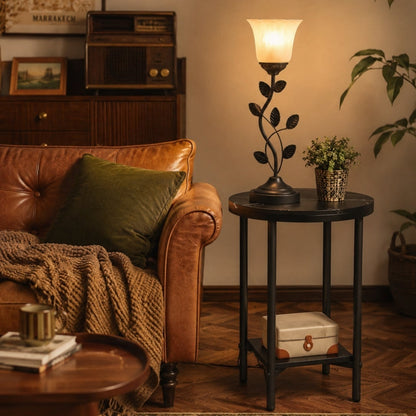 Vintage Nightstand Lamp & Modern Round Side Table Set
