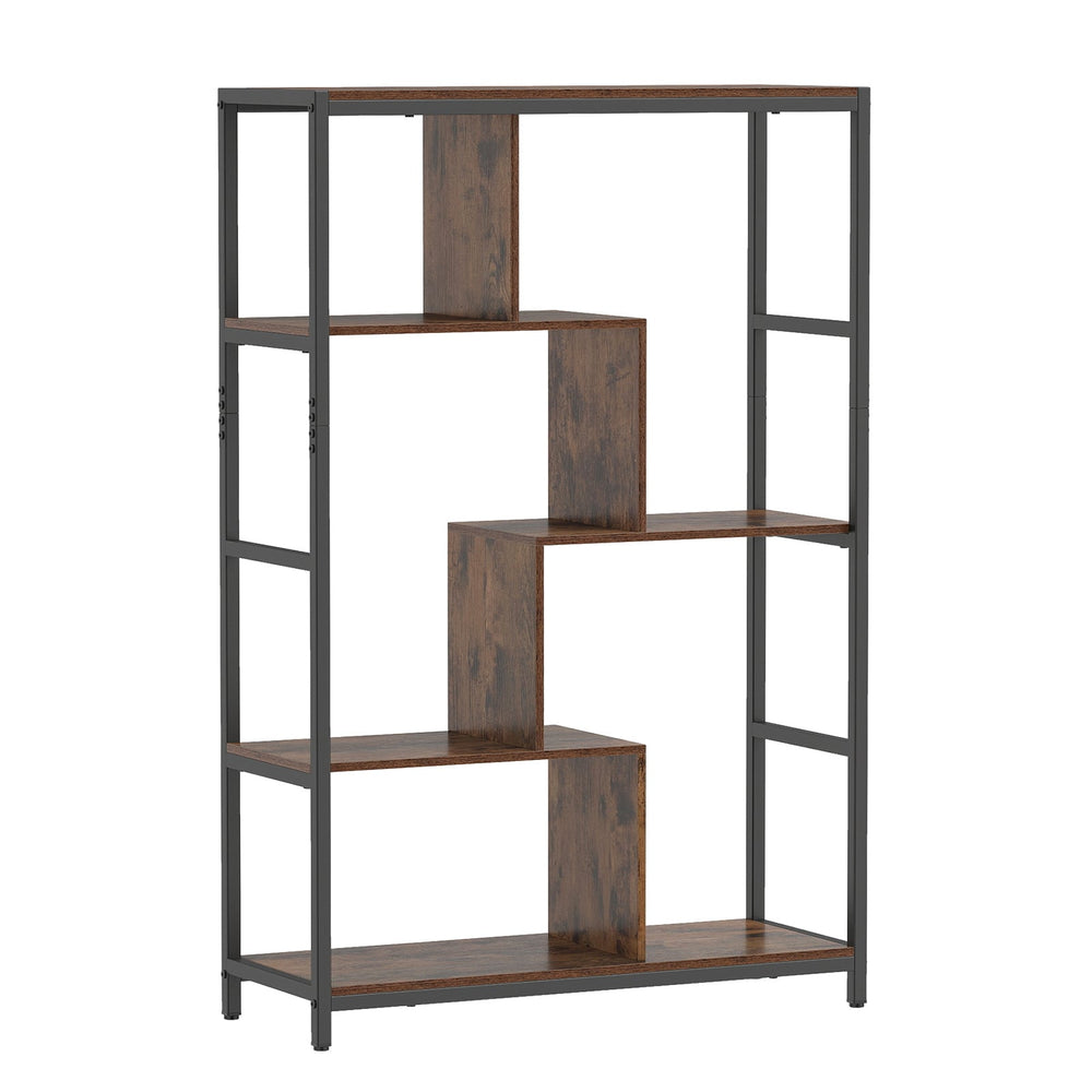 Vintage Open Storage Shelving Unit with Metal Frame for Home Office-Brown