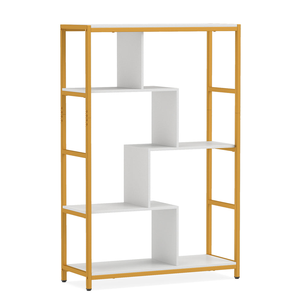 Vintage Open Storage Shelving Unit with Metal Frame for Home Office-White
