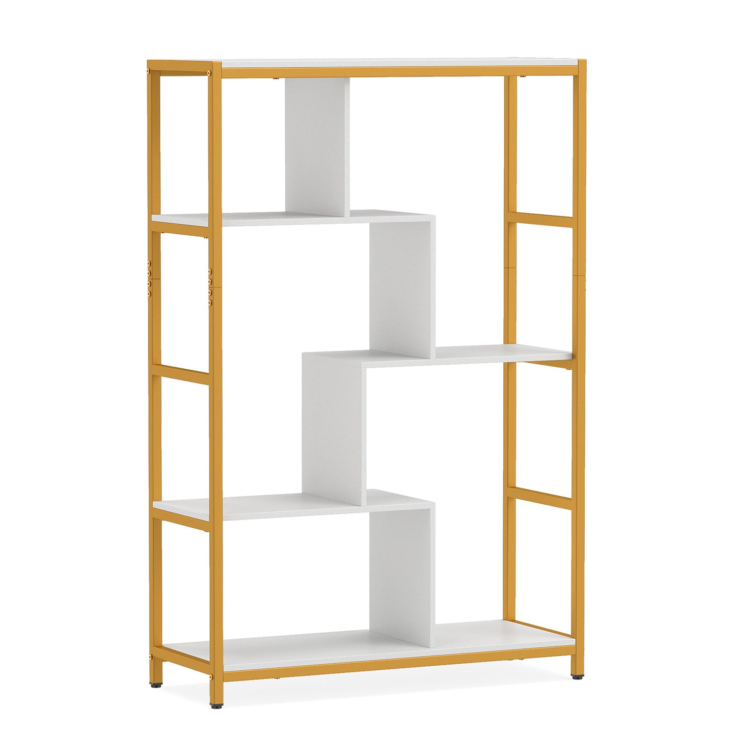 Vintage Open Storage Shelving Unit with Metal Frame for Home Office-White