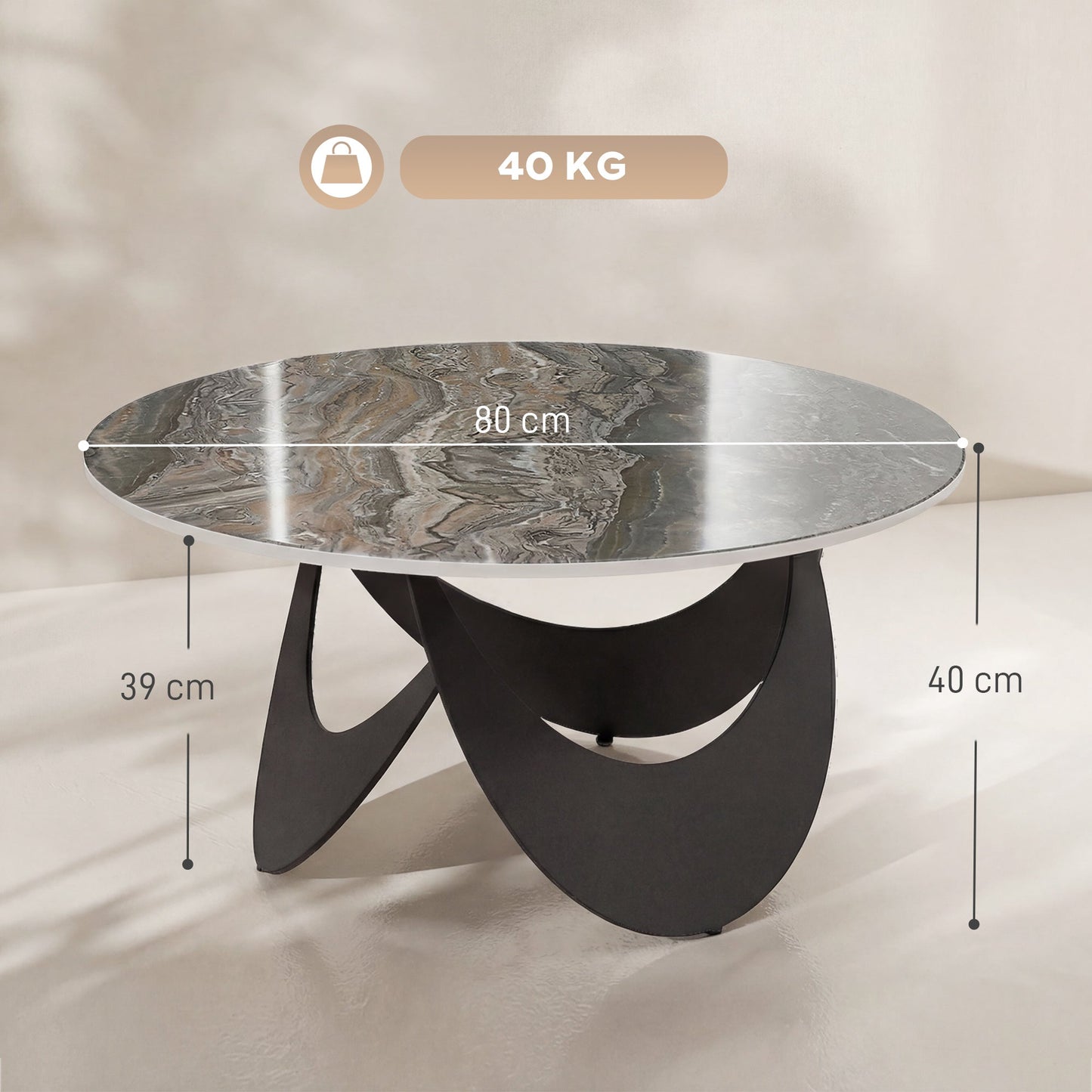 HOMCOM Coffee Table Sintered Stone Top Adjustable Foot Pads Modern centre Table for Living Room Brown and Black