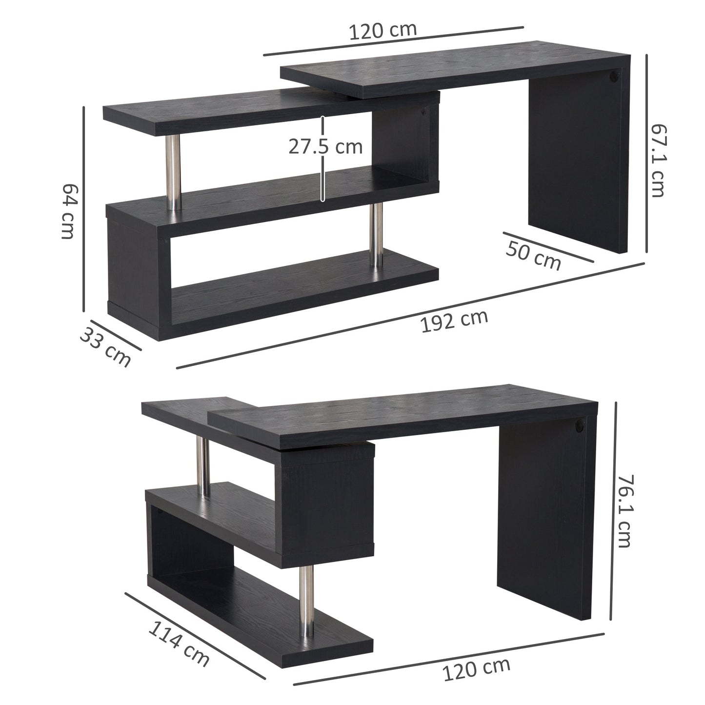 HOMCOM L Shaped Desk with 360Â° Rotating Storage Shelves, Corner Computer Desk, Space Saving Study Table for Home Office, Black