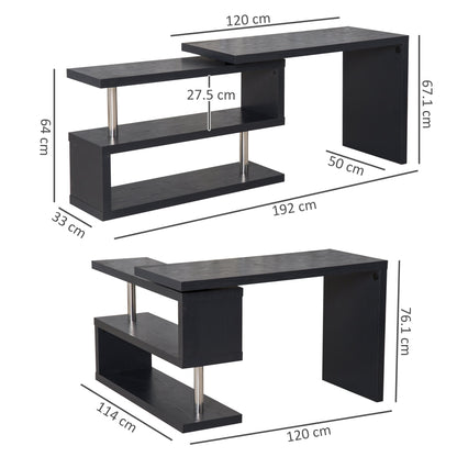 HOMCOM L Shaped Desk with 360 degrees Rotating Storage Shelves, Corner Computer Desk, Space Saving Study Table for Home Office, Black
