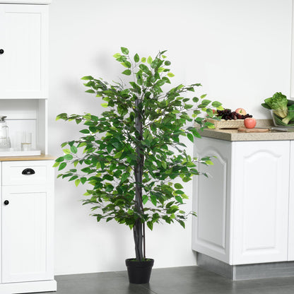 Outsunny Set of 2 Artificial Plants White Rose Floral in Pot, Fake Plants for Home Indoor Decor, 90cm, Purple
