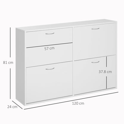 HOMCOM Wooden Modern Design 4 Drawer Shoes Cabinet Pull Down Shelf Storage Organiser - White