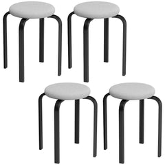 HOMCOM Stackable Stools Modern Cushioned Round Backless Stools Set of 4 Kitchen Dining Room Grey