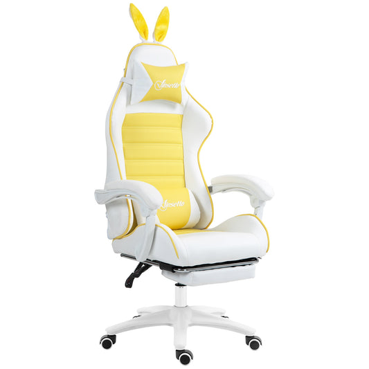 Vinsetto Racing Gaming Chair, Reclining PU Leather Computer Chair with Removable Rabbit Ears, Footrest, Headrest and Lumber Support, Yellow