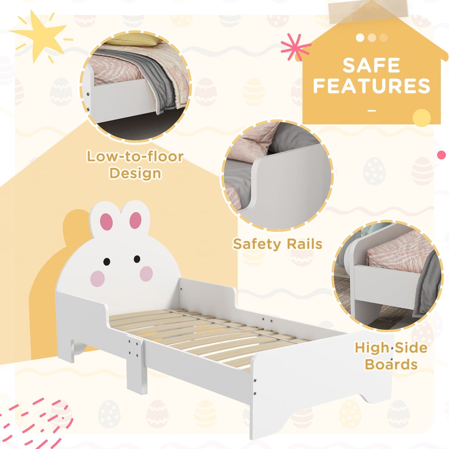 ZONEKIZ Toddler Bed Frame Rabbit Design, White