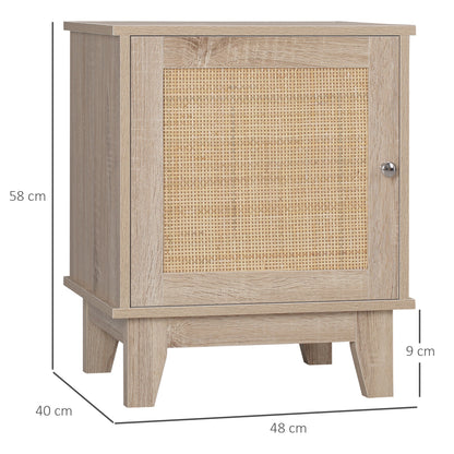 HOMCOM Bedside Table, Bedside Cabinet with Storage Cupboard, Side End Table with Rattan Element for Living Room, Bedroom, Natural