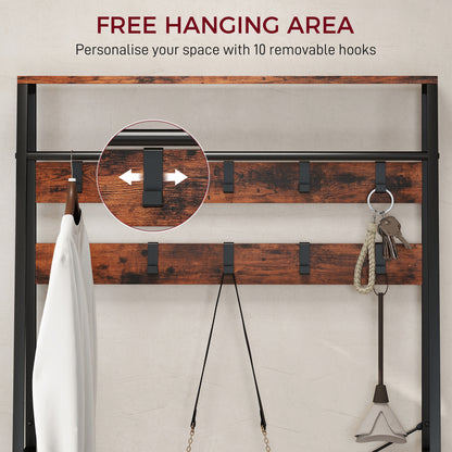 HOMCOM 6-in-1 Industrial-Style Hallway Organiser - Brown/Black