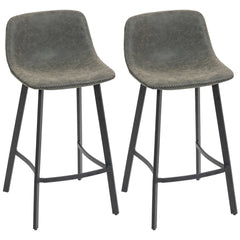 HOMCOM Bar Stools Set of 2, PU Leather Dining Stools with Backrest, Footrest, for Kitchen, Counter, Breakfast Bar, Grey