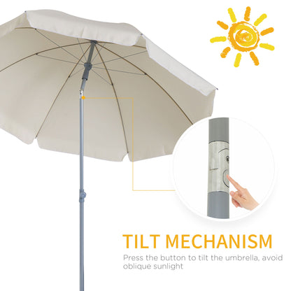 Outsunny 2.2m Beach Umbrella, Portable Parasol with Tilting Function, Outdoor Sunshade Shelter with 8 Ribs for Garden, Pool and Patio, Cream White