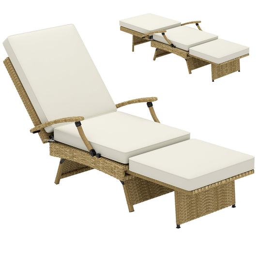 Outsunny 80  Reclining Rattan Lounger - White/Beige