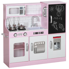AIYAPLAY Pretend Play Kitchen, Kids Kitchen Playset w/ Toy Phone, Chalkboard, Microwave, Cooking Stove, Sink