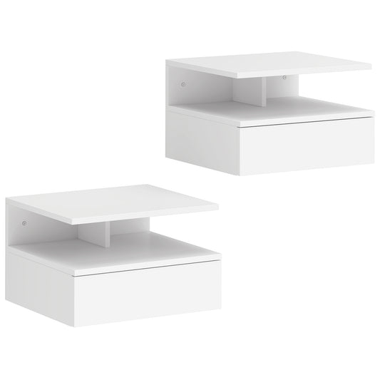 HOMCOM Set of Two Floating Bedside Tables - White