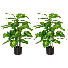 HOMCOM 2 PCs Artificial Evergreen Tree Fake Decorative Plant in Nursery Pot for Indoor Outdoor DÃ©cor, Green