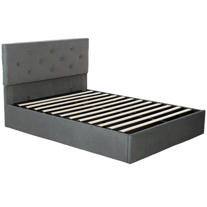 HOMCOM King Size Bed Frame Gas Side Lift Under Bed Storage Upholstered Platform Bed Tufted Headboard for 150 x 200 cm Mattress
