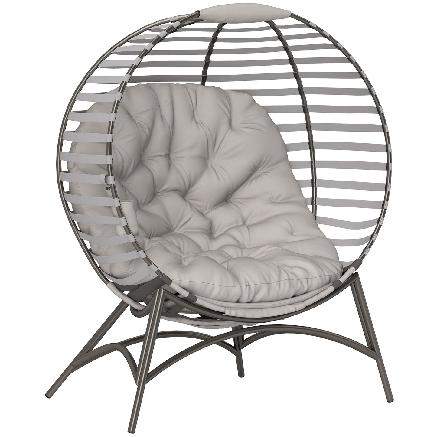 Outsunny Egg Chair with Cushion & Side Pocket - Light Grey